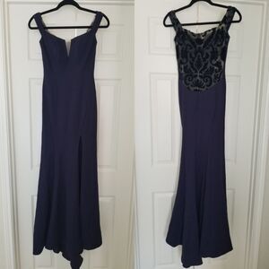 Zoey Grey Dark Navy lace velvet evening formal prom dress size 0